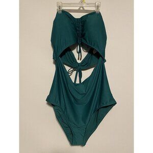Time and Tru Women's Ladies 3X Green Removable Straps 1 Piece Swimsuit NEW NWT